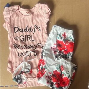 Pink Striped Onesie and Floral Pants Set